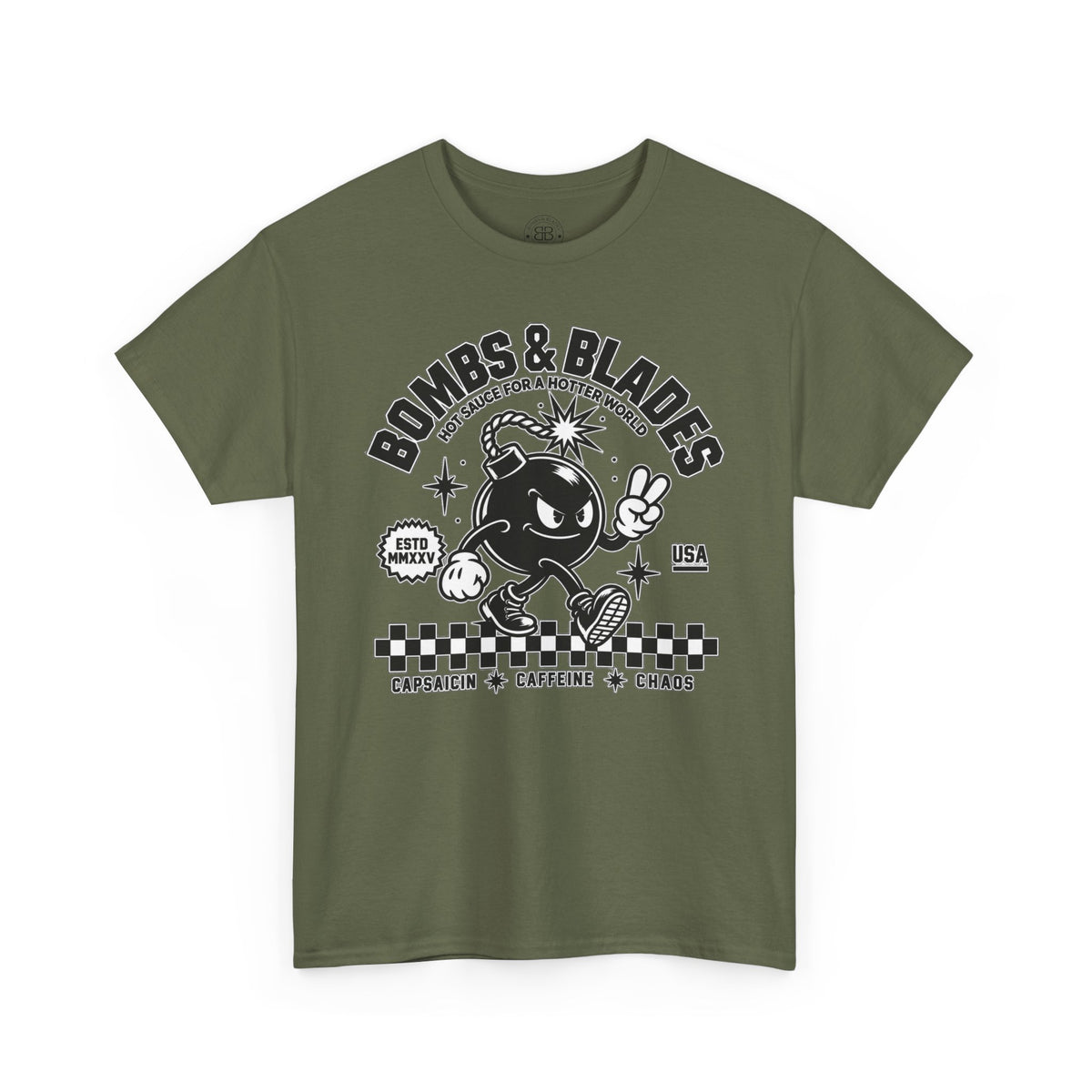 Bombs & Blades Skate Tee — Vintage Bomb Character T‑Shirt