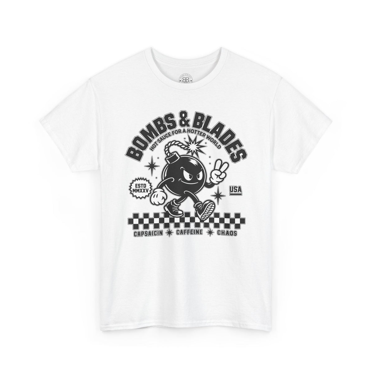 Bombs & Blades Skate Tee — Vintage Bomb Character T‑Shirt