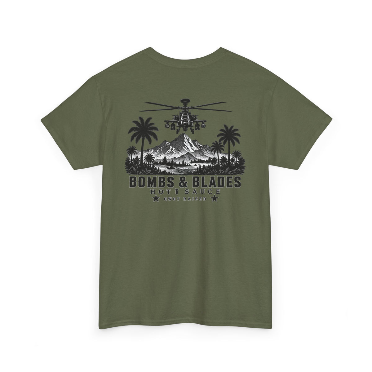 Bombs & Blades Tee — Vintage Helicopter Logo T‑Shirt