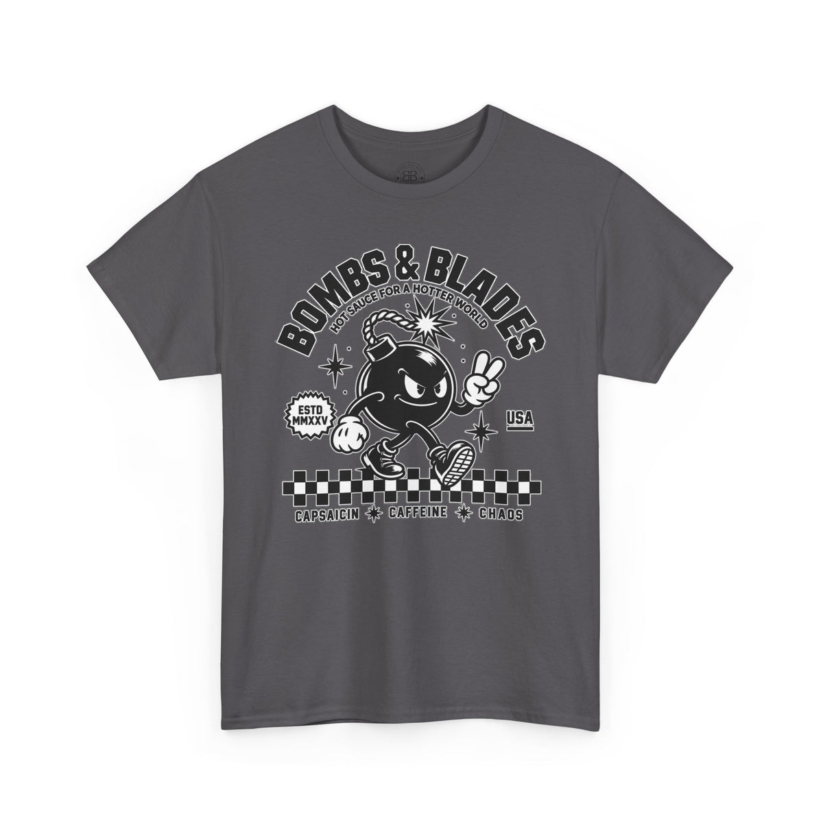 Bombs & Blades Skate Tee — Vintage Bomb Character T‑Shirt