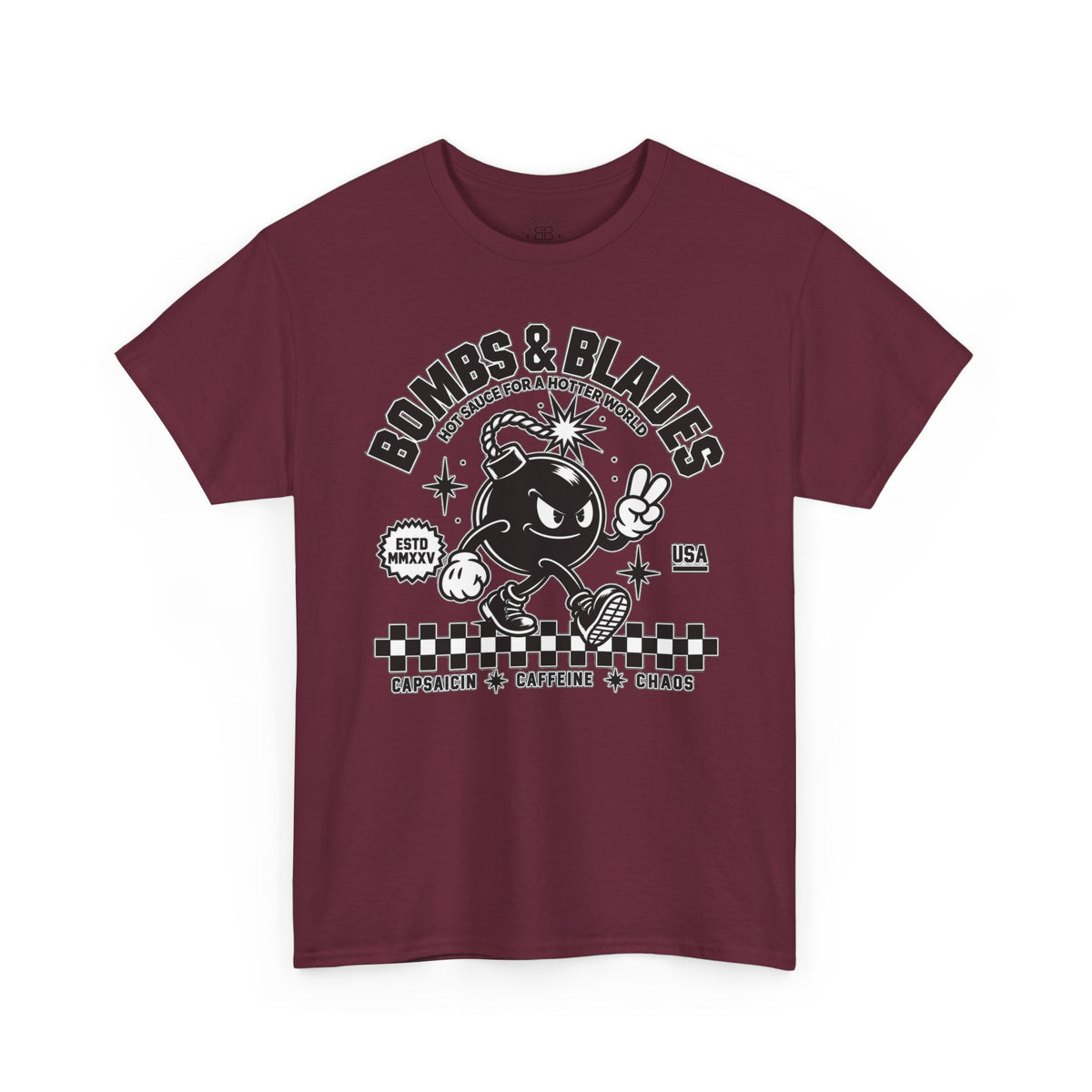 Bombs & Blades Skate Tee — Vintage Bomb Character T‑Shirt