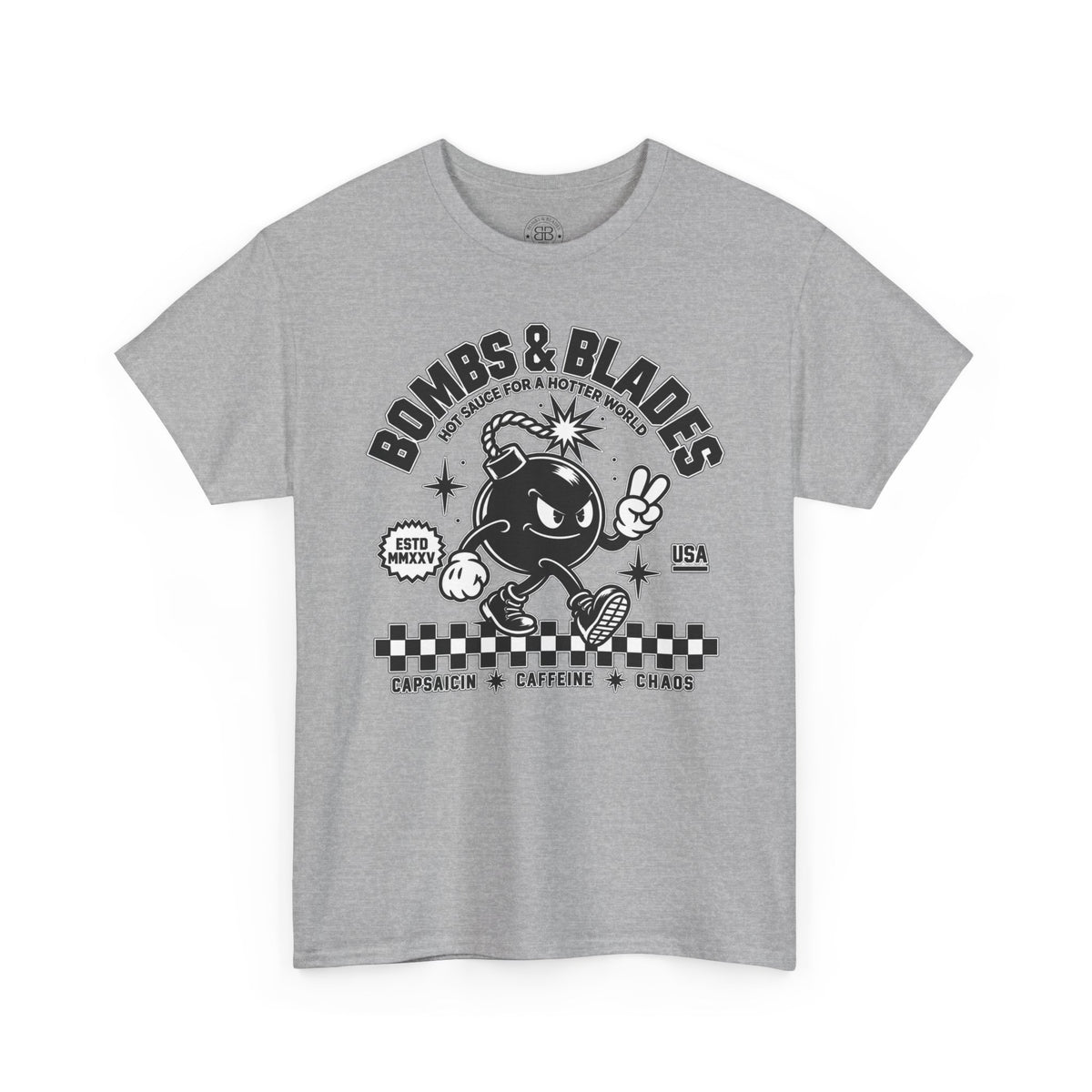 Bombs & Blades Skate Tee — Vintage Bomb Character T‑Shirt