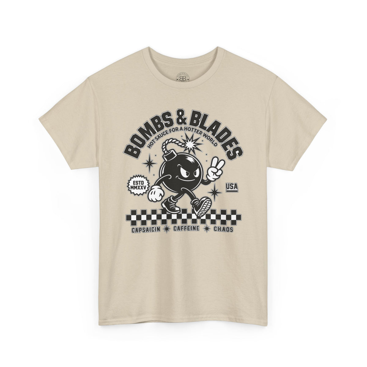 Bombs & Blades Skate Tee — Vintage Bomb Character T‑Shirt