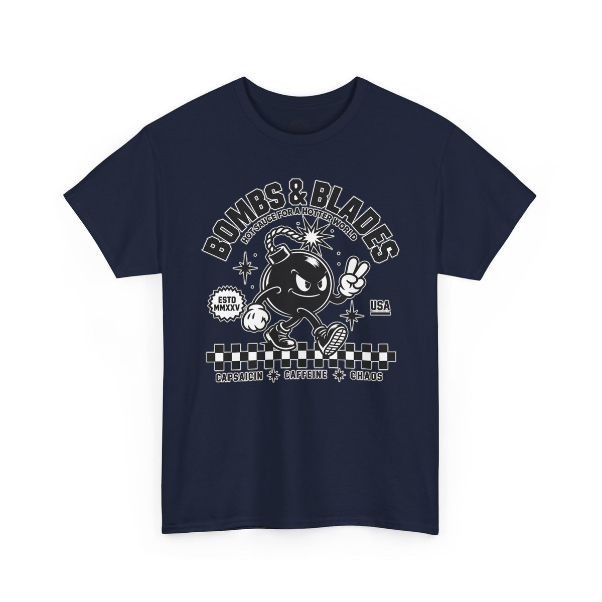 Bombs & Blades Skate Tee — Vintage Bomb Character T‑Shirt
