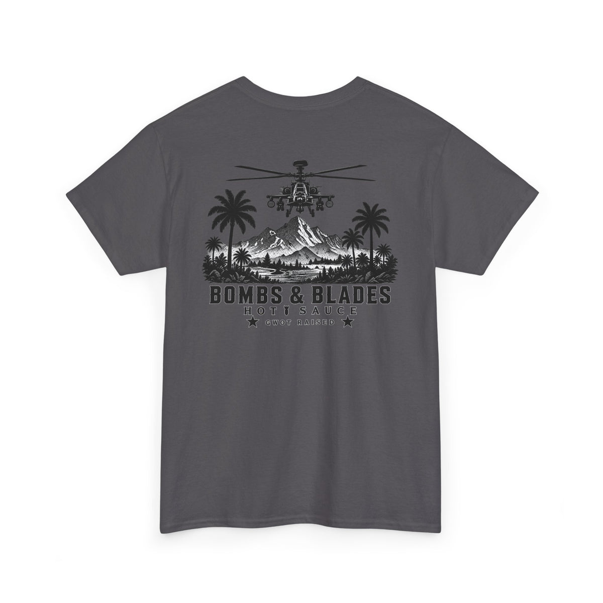 Bombs & Blades Tee — Vintage Helicopter Logo T‑Shirt