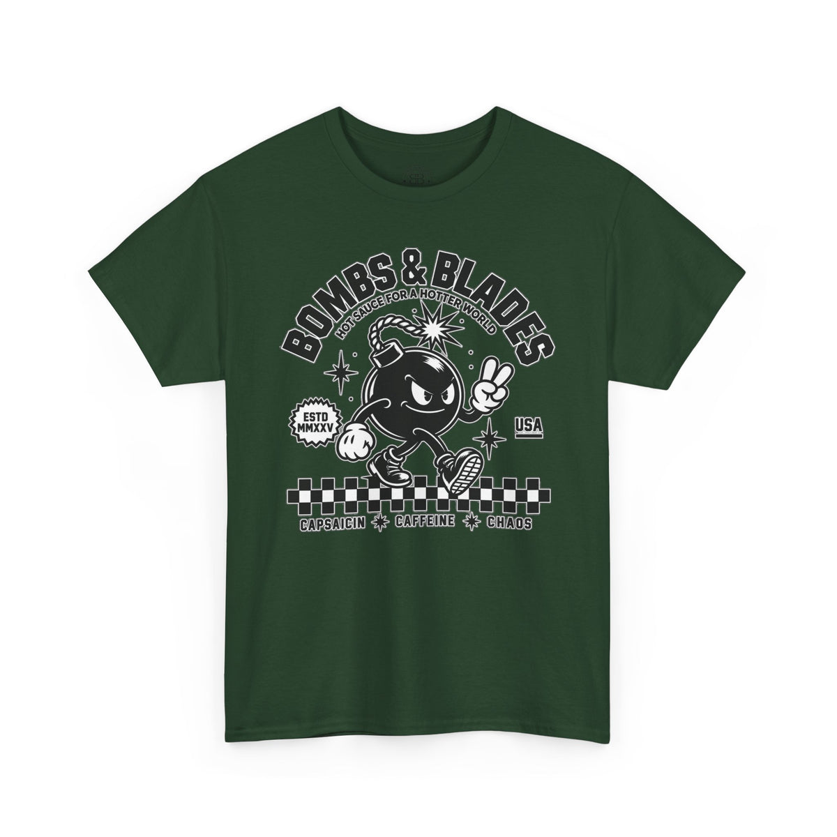 Bombs & Blades Skate Tee — Vintage Bomb Character T‑Shirt