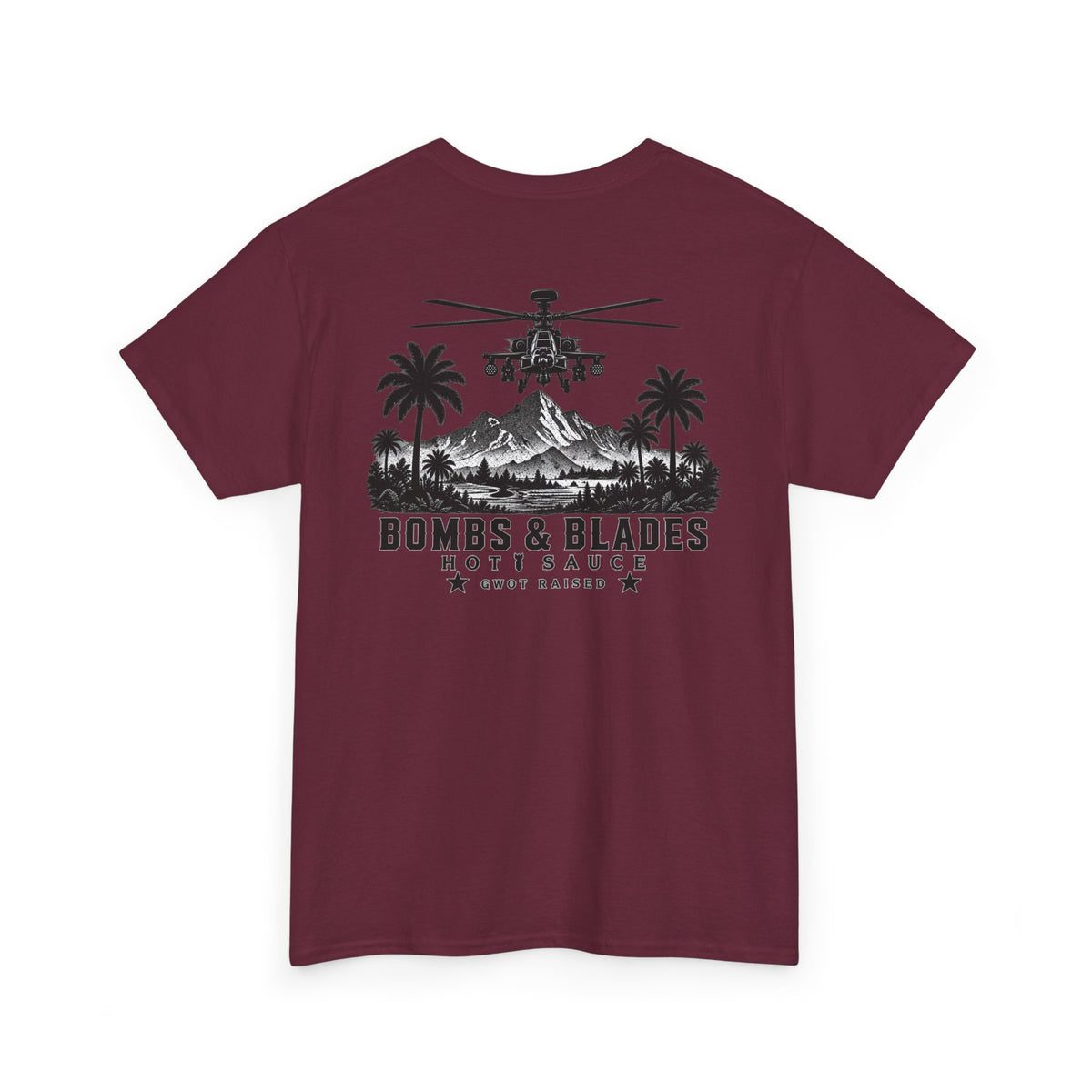 Bombs & Blades Tee — Vintage Helicopter Logo T‑Shirt